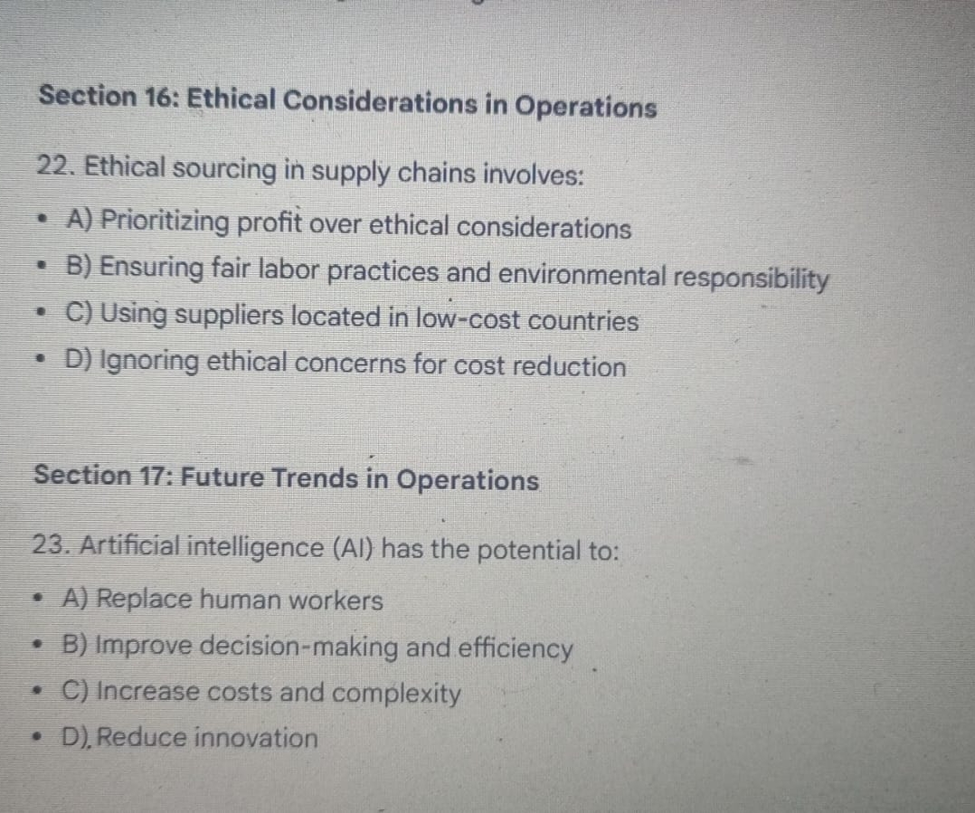  Section 16: Ethical Considerations in Operations 22. Ethical sourcing in supply