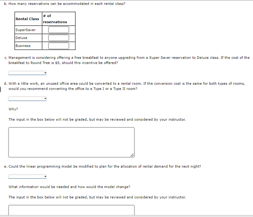  b. How many reservations can be accommodated in each rental class?