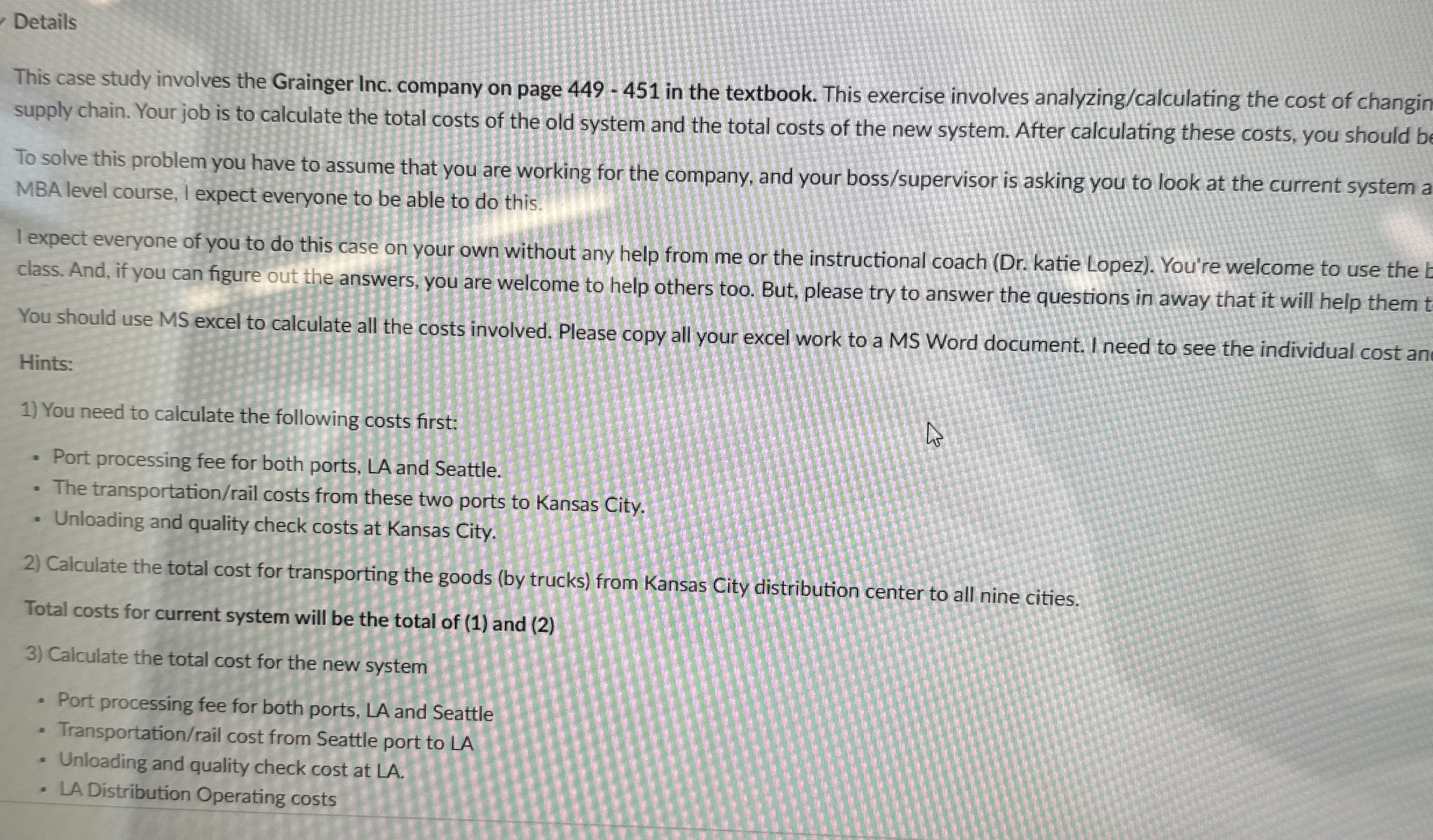  Details This case study involves the Grainger Inc. company on page