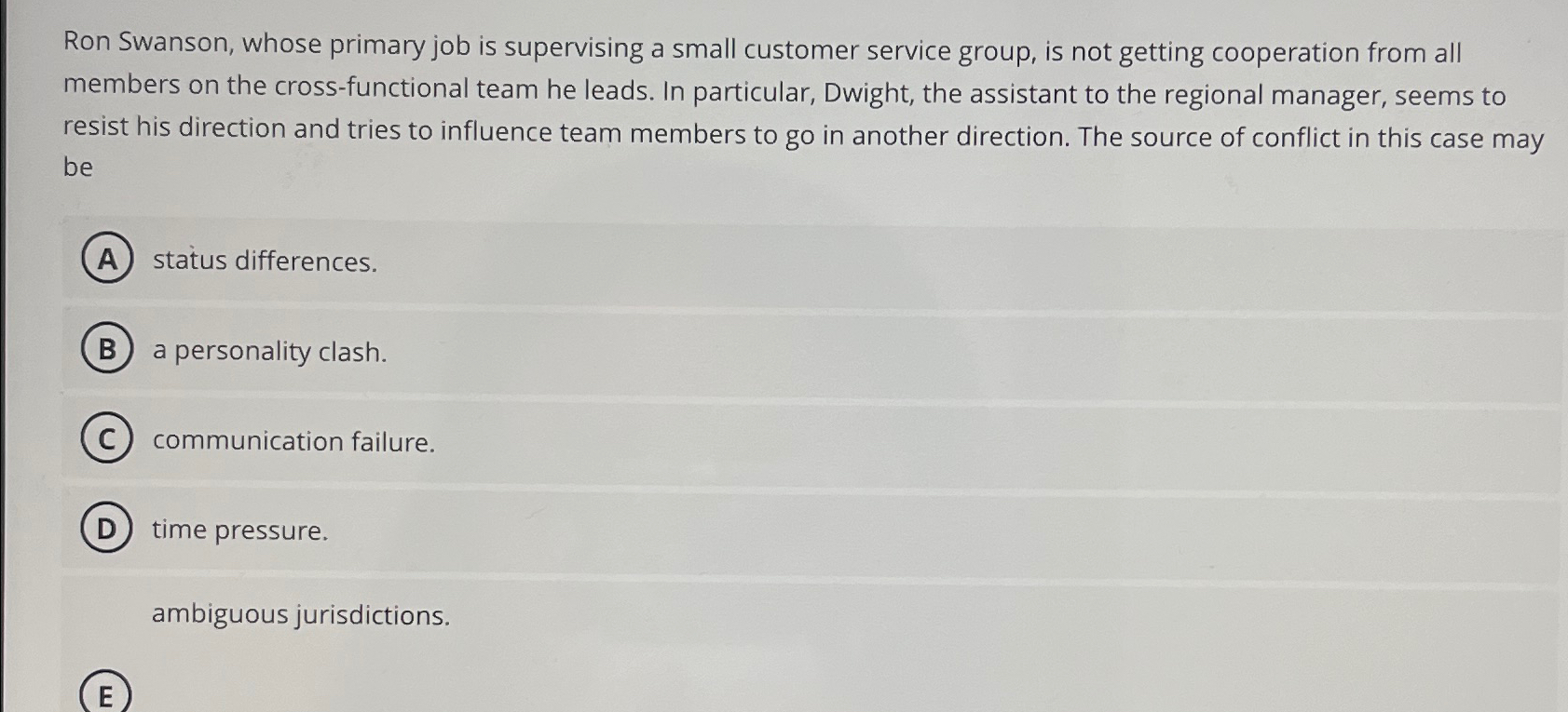  Ron Swanson, whose primary job is supervising a small customer service