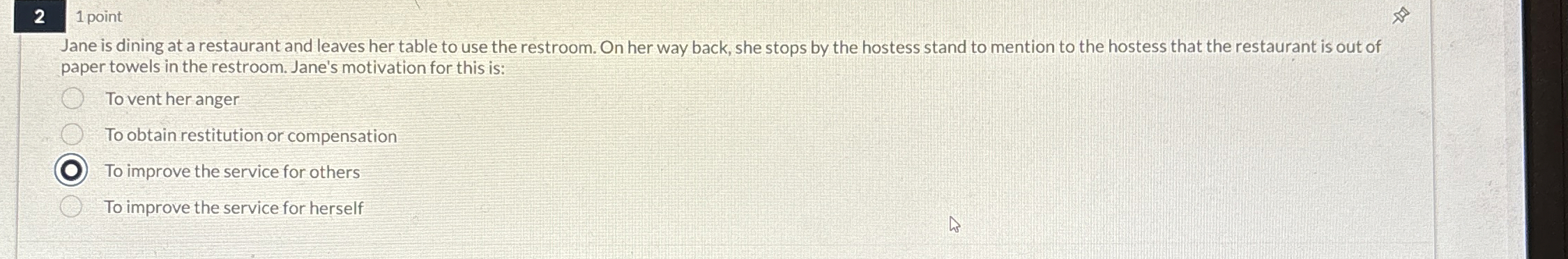  21 point Jane is dining at a restaurant and leaves her