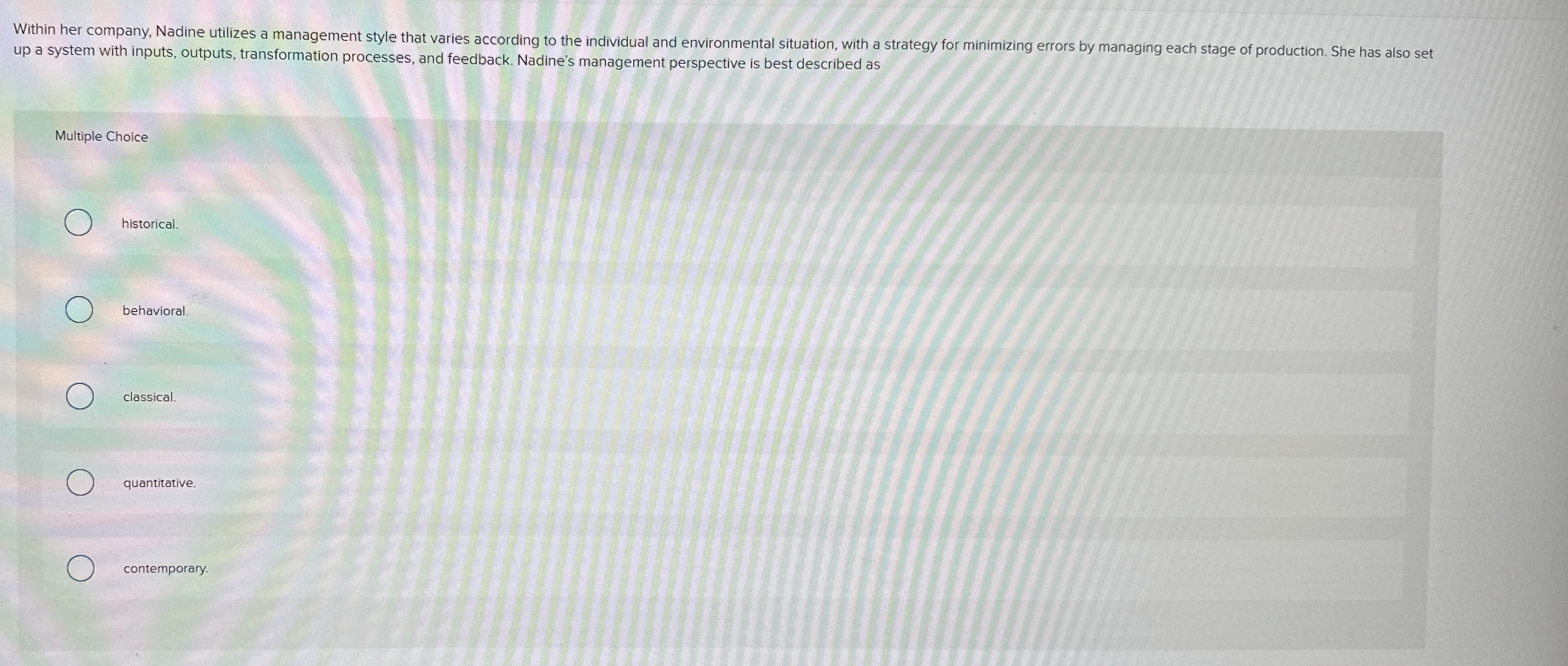  up a system with inputs, outputs, transformation processes, and feedback. Nadine's