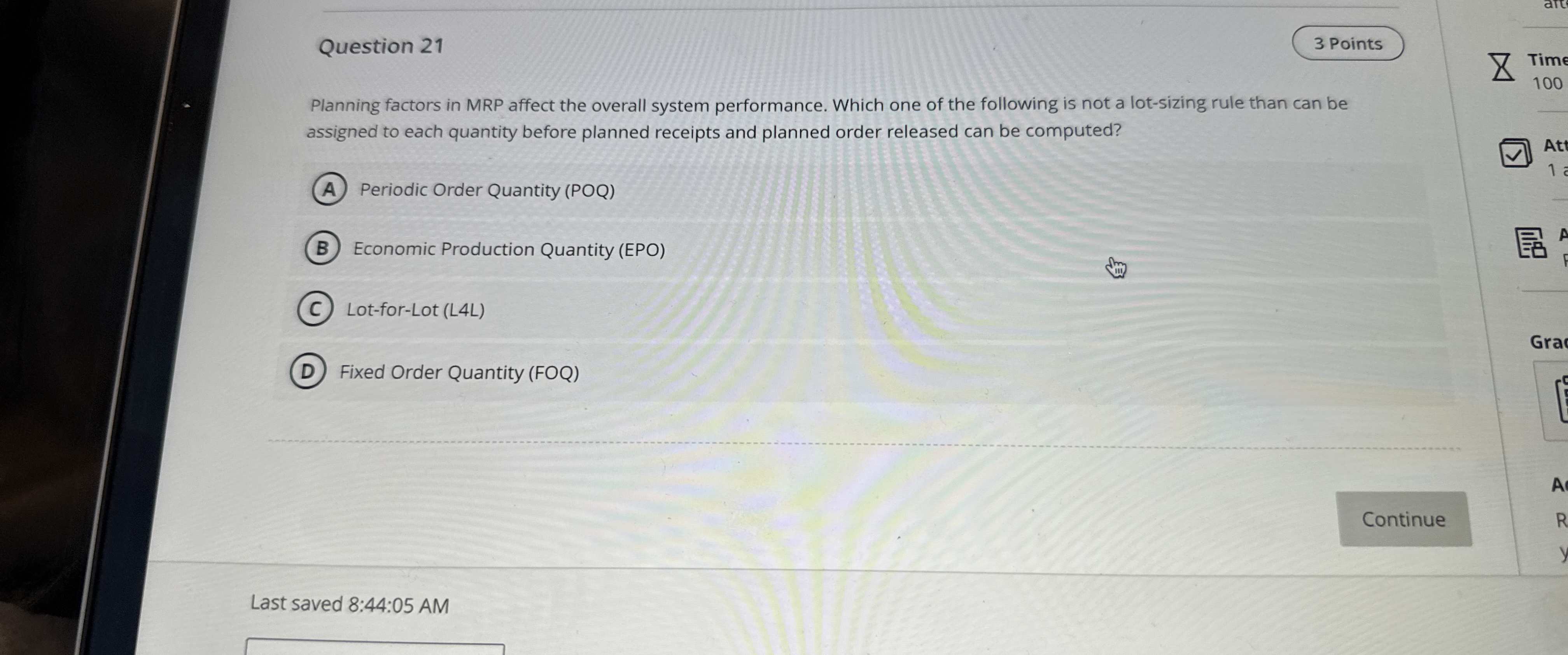  Question 21 3 Points Planning factors in MRP affect the overall