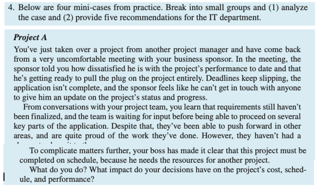  Below are four mini-cases from practice. Break into small groups and