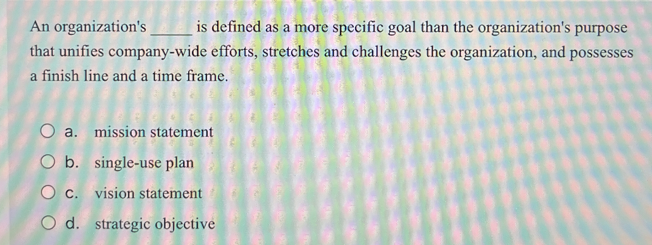  An organization's q, is defined as a more specific goal than