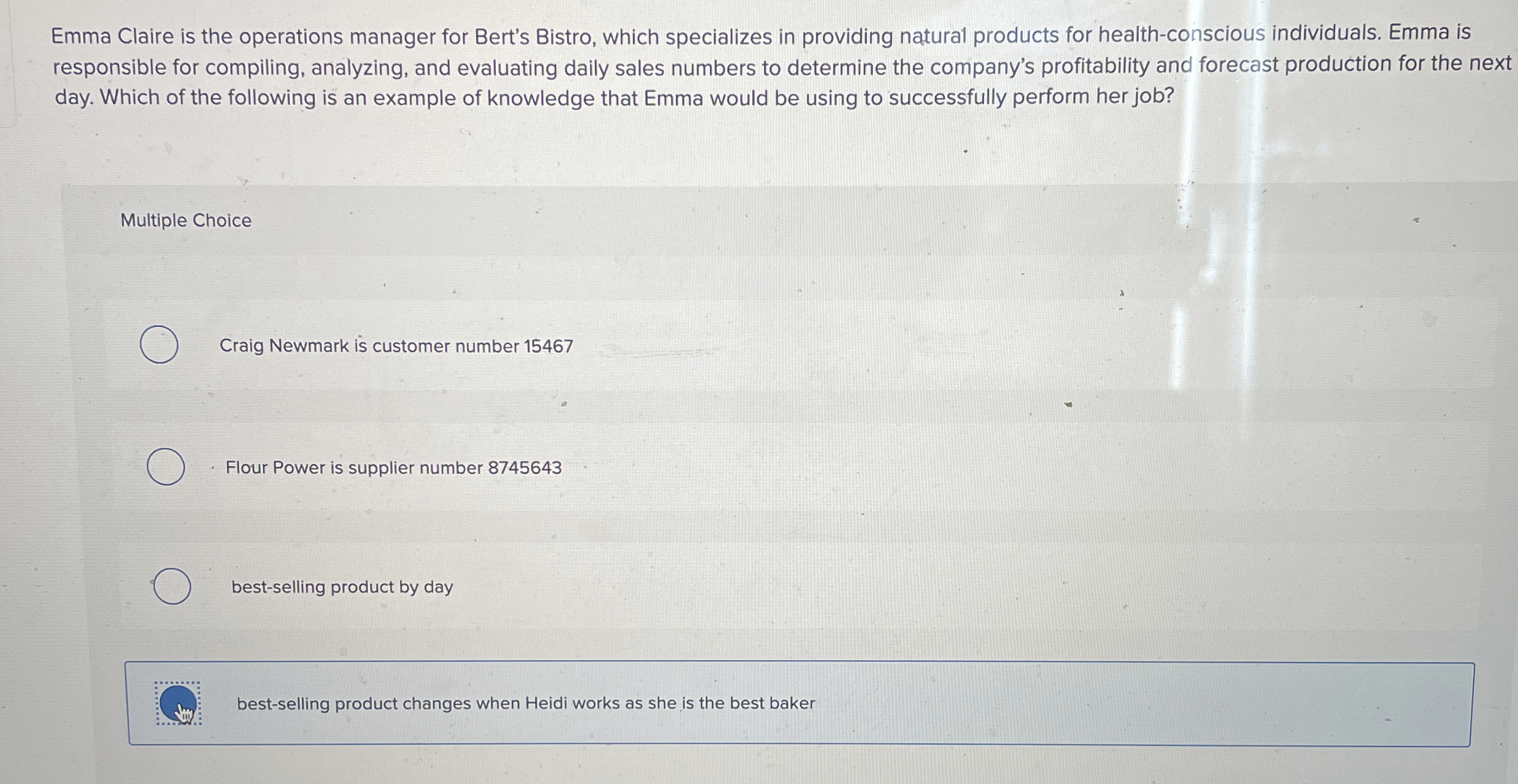  Multiple Choice customer number 15467 is John Smith compare the costs