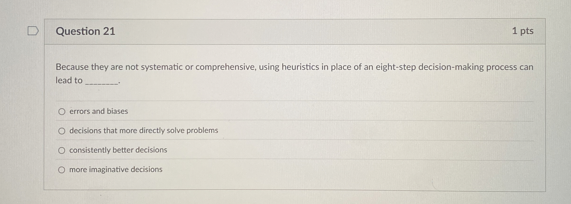  Question 21 1 pts Because they are not systematic or comprehensive,