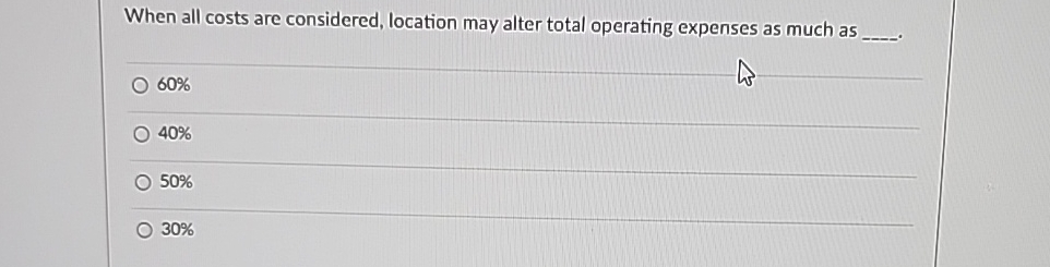  When all costs are considered, location may alter total operating expenses