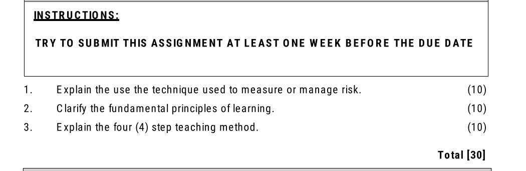  INSTRUCTIONS: TRY TO SUBMIT THIS ASSIGNMENT AT LEAST ONE WEEK BEFORE