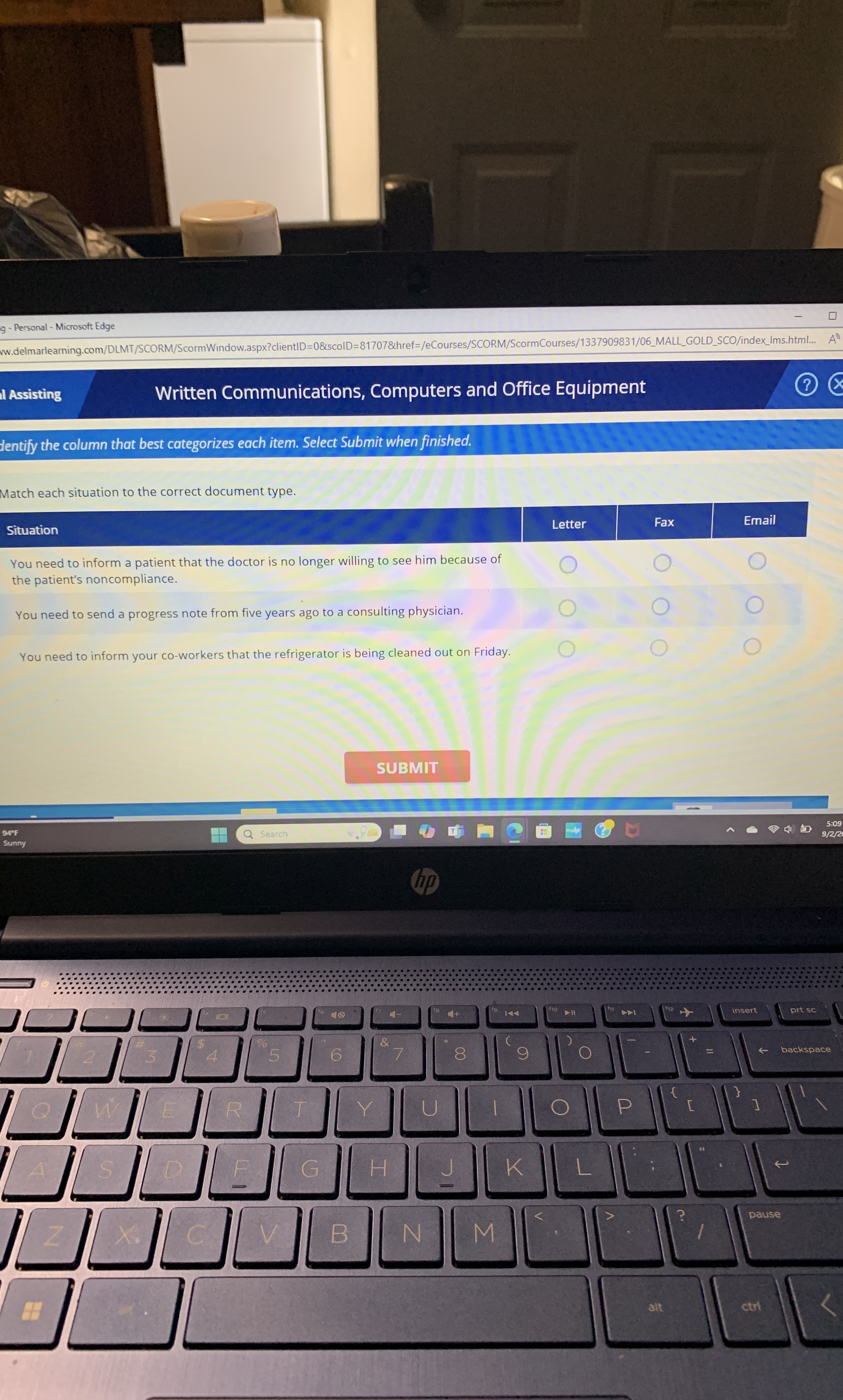 9- Personal - Microsoft Edge w.delmarlearning.com/DLMT/SCORM/ScormWindow.aspx?clientID=0&sscoID=817078href=/eCourses/SCORM/ScormCourses/1337909831/06_MALL_GOLD_SCO/index_Ims.htmI... I Assisting Written Communications, Computers