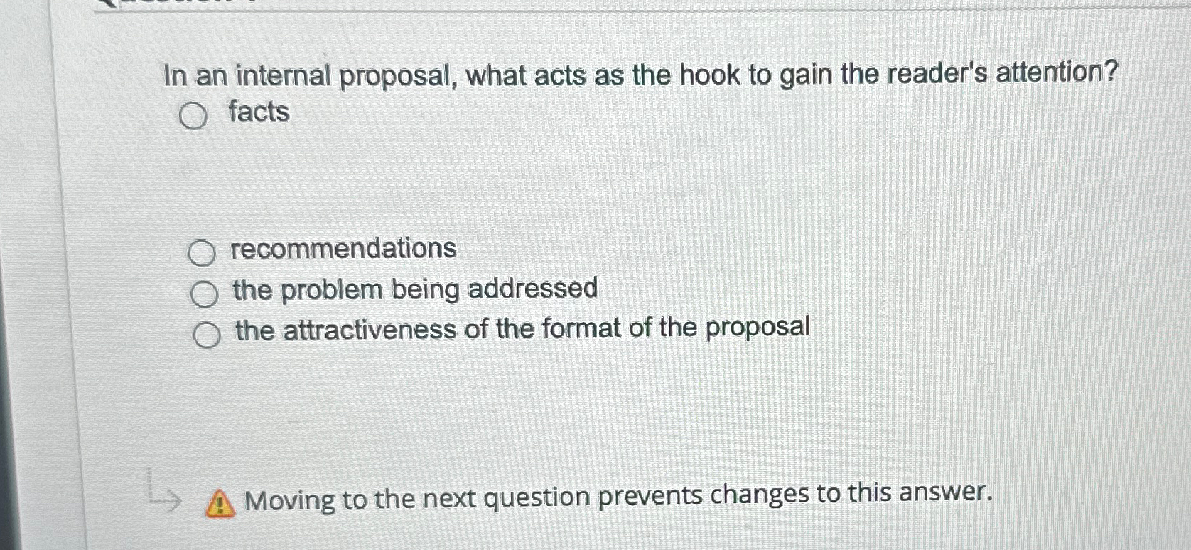  In an internal proposal, what acts as the hook to gain