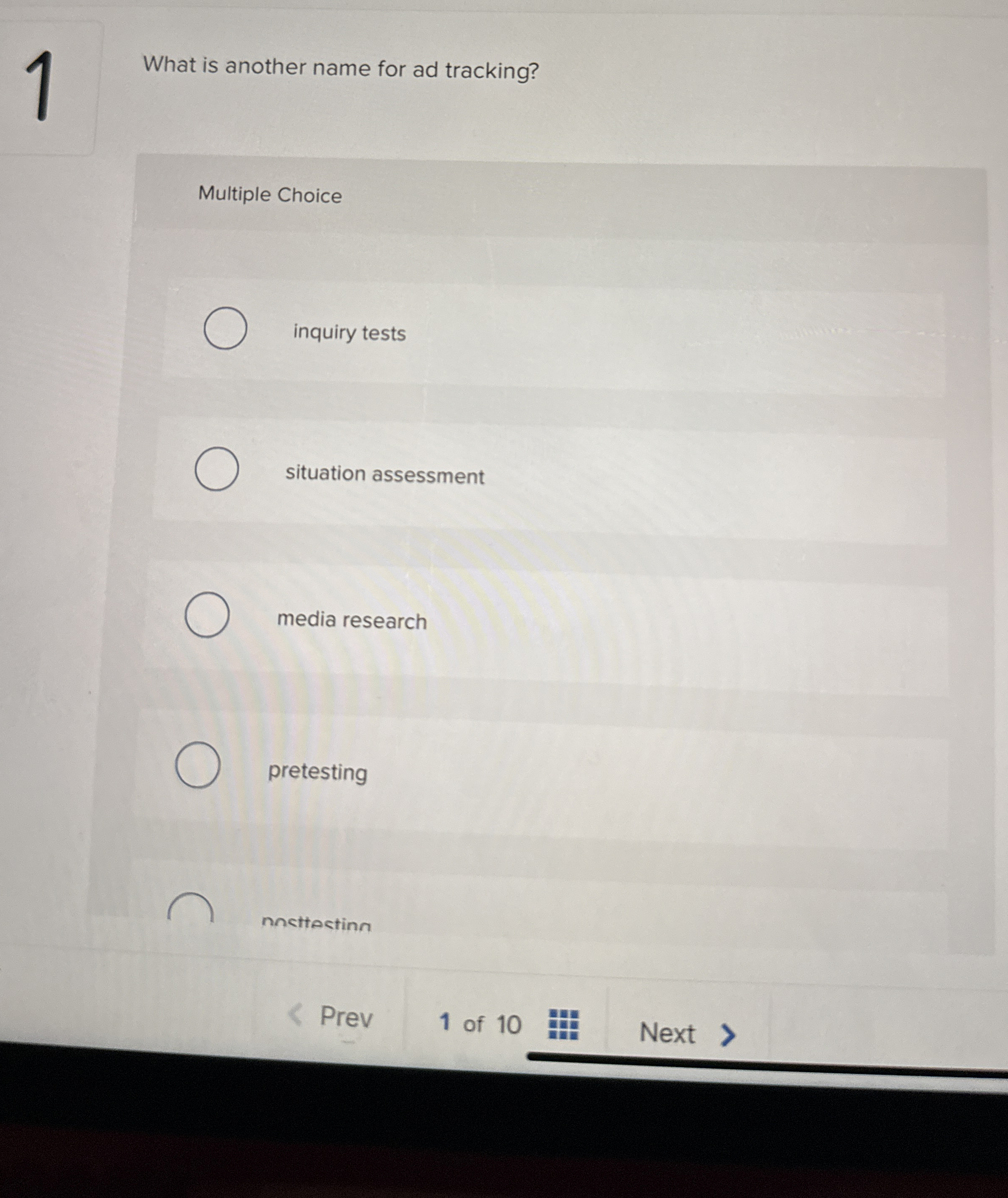  What is another name for ad tracking? Multiple Choice inquiry tests