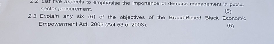  2.2 List five aspects to emphasise the importance of demand management