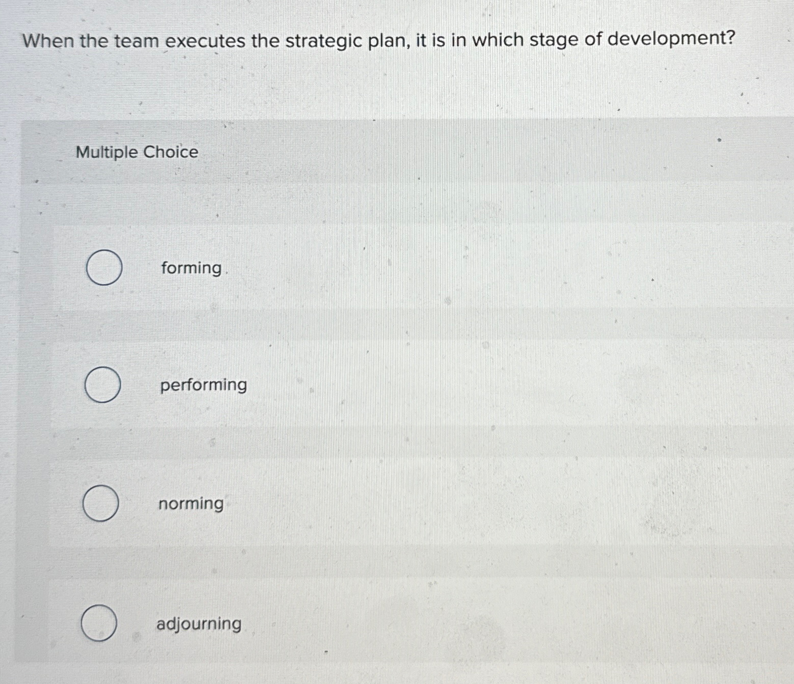  When the team executes the strategic plan, it is in which