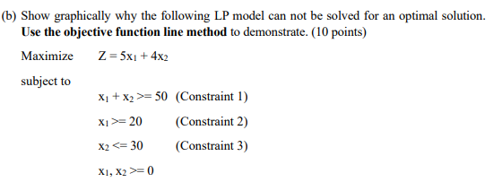 (b) Show graphically why the following LP model can not be