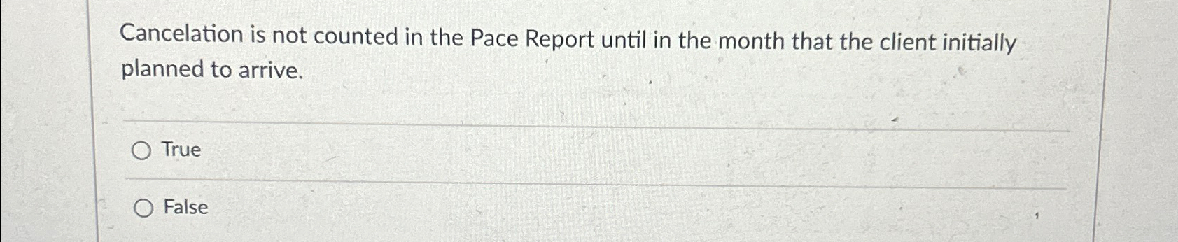  Cancelation is not counted in the Pace Report until in the
