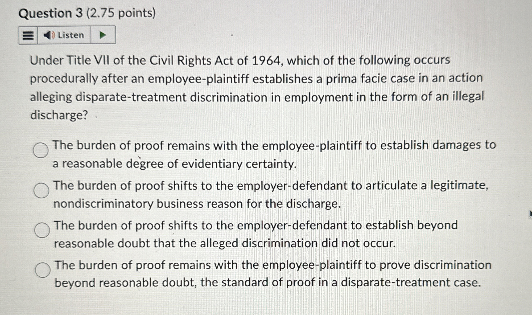  Question 3(2.75 points) Under Title VII of the Civil Rights Act