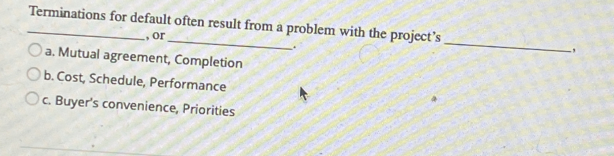  Terminations for default often result from a problem with the project's