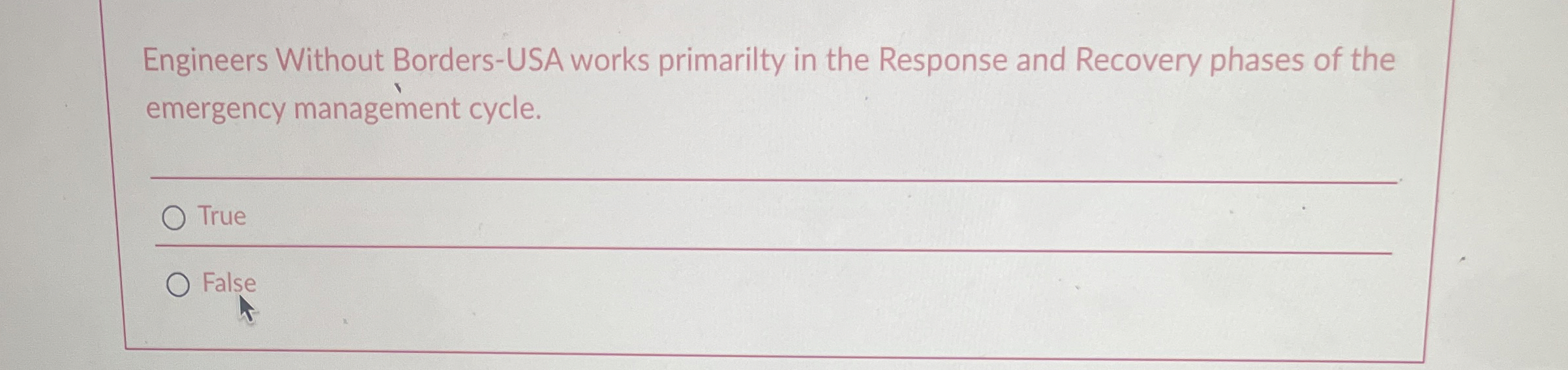  Engineers Without Borders-USA works primarilty in the Response and Recovery phases
