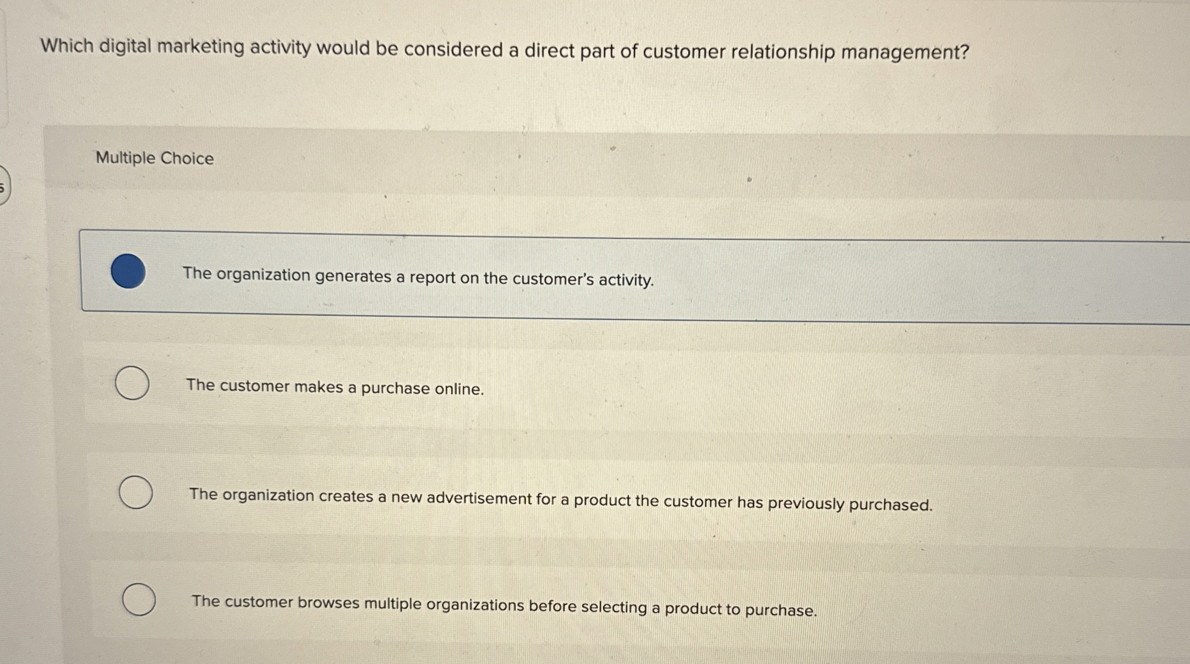  Which digital marketing activity would be considered a direct part of