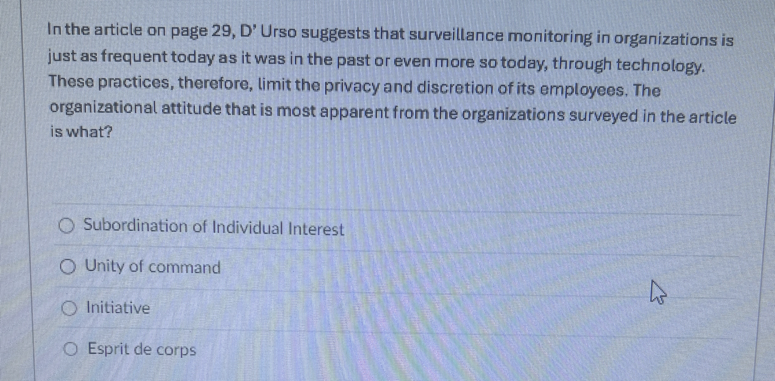  In the article on page 29, D' Urso suggests that surveillance