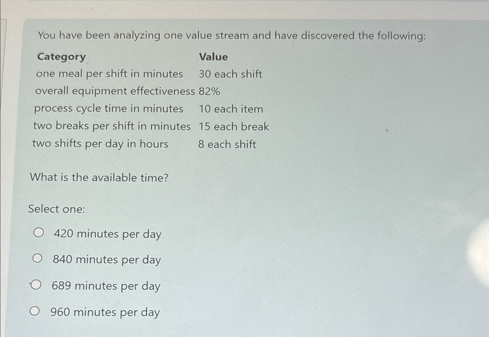  You have been analyzing one value stream and have discovered the