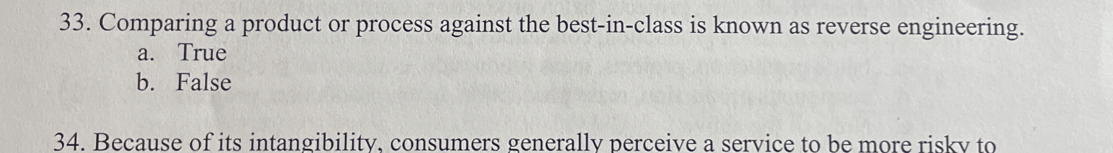  Comparing a product or process against the best-in-class is known as