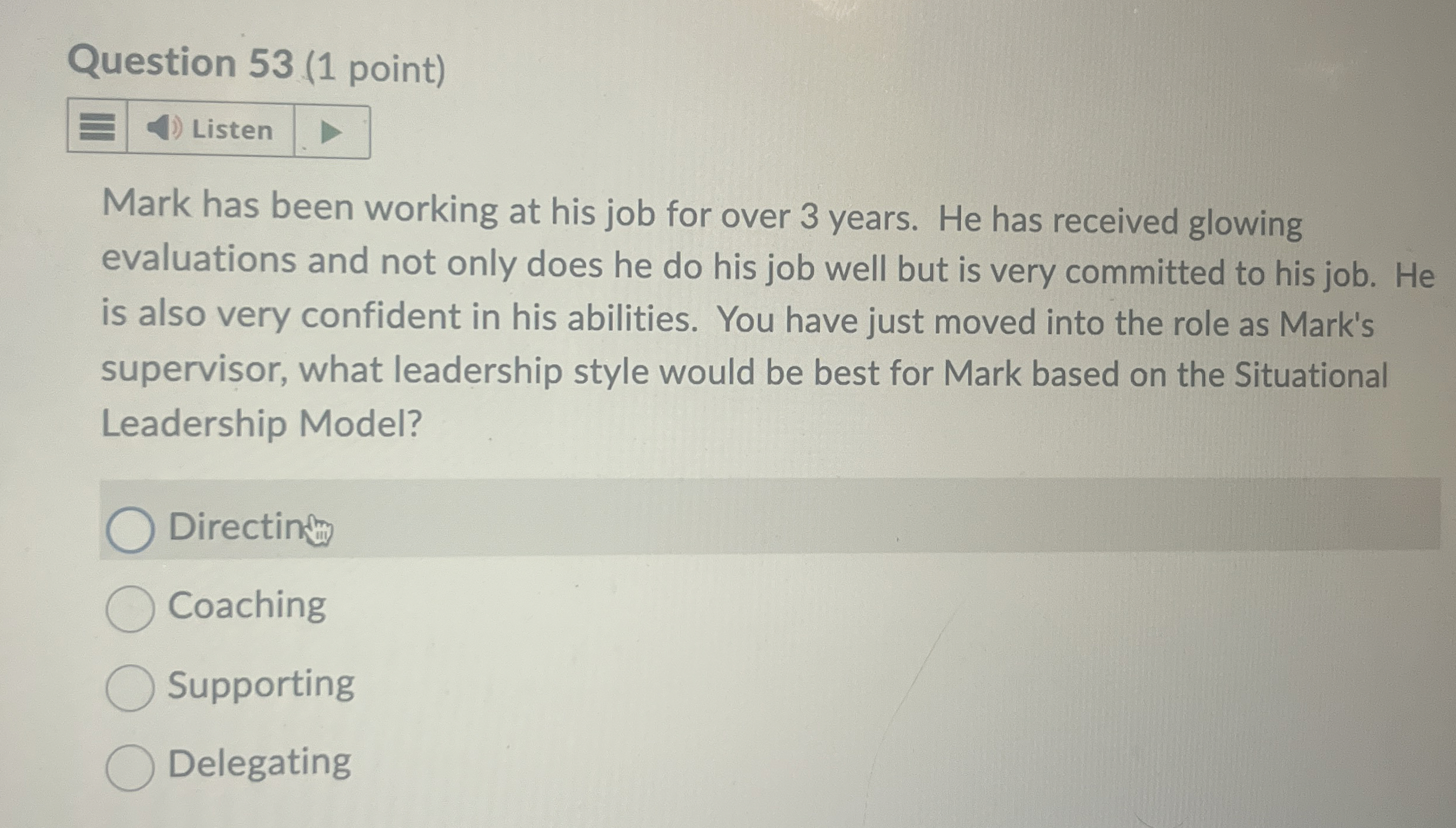  Question 53(1 point) Mark has been working at his job for