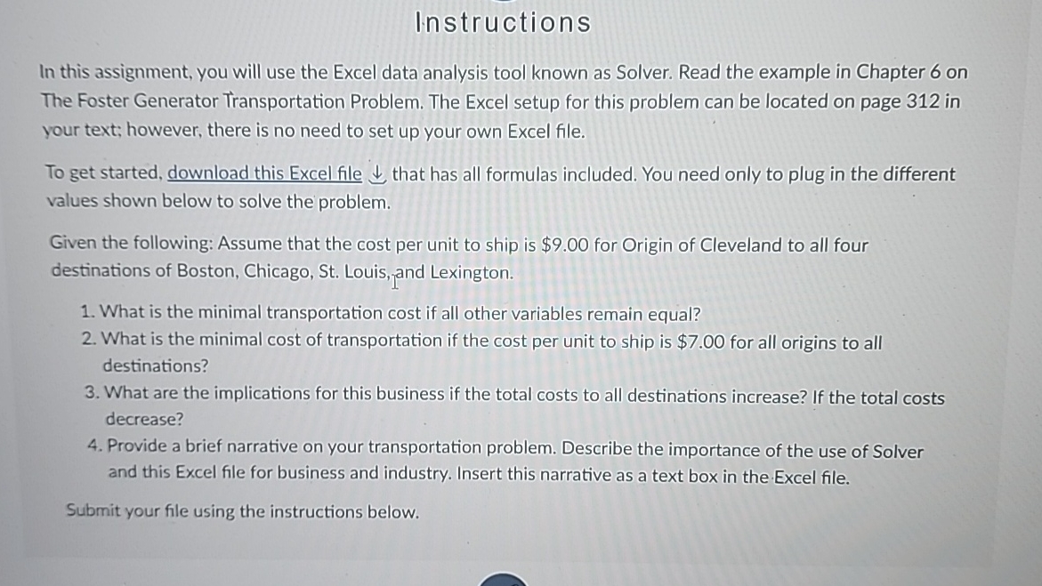  Instructions In this assignment, you will use the Excel data analysis