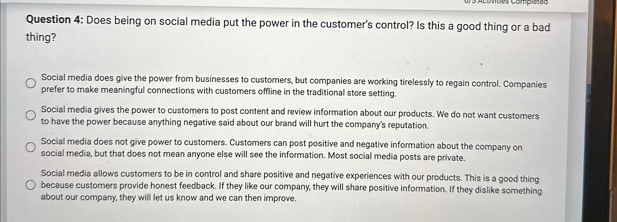  Question 4: Does being on social media put the power in