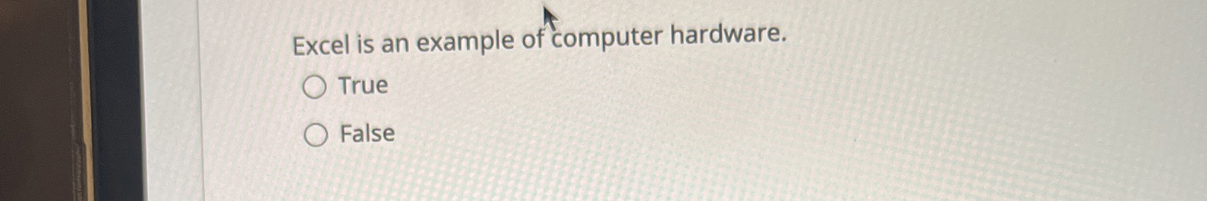  Excel is an example of computer hardware. True False 