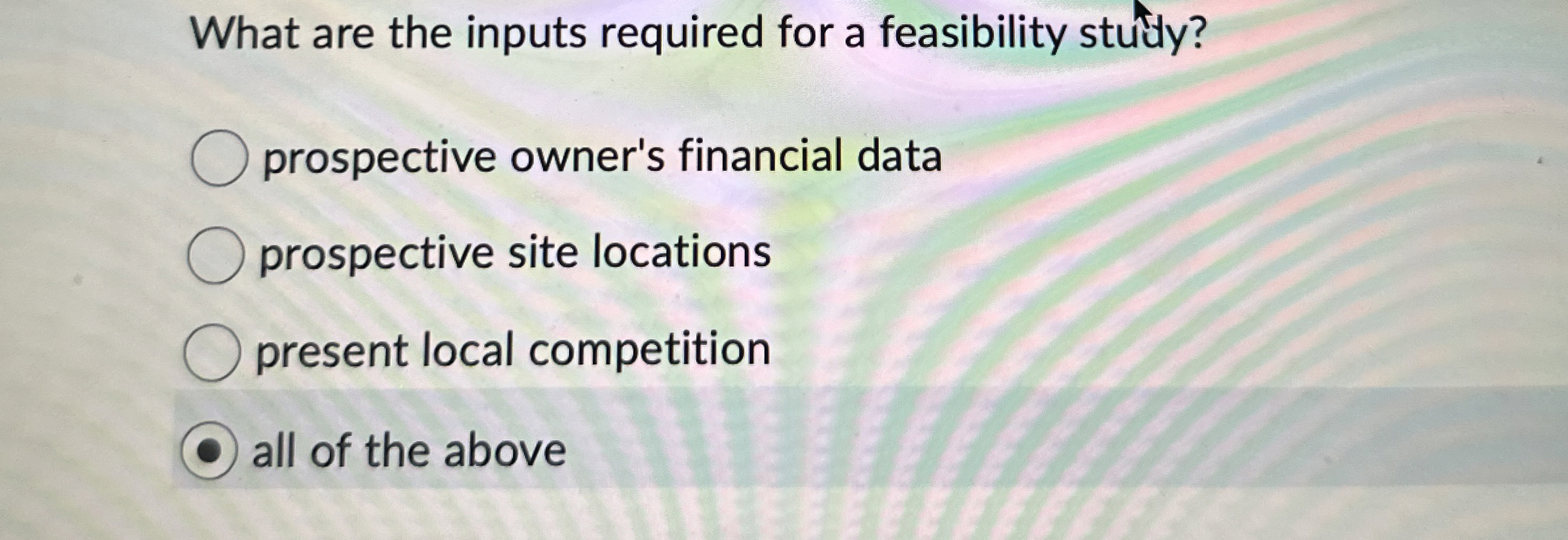  What are the inputs required for a feasibility study? prospective owner's