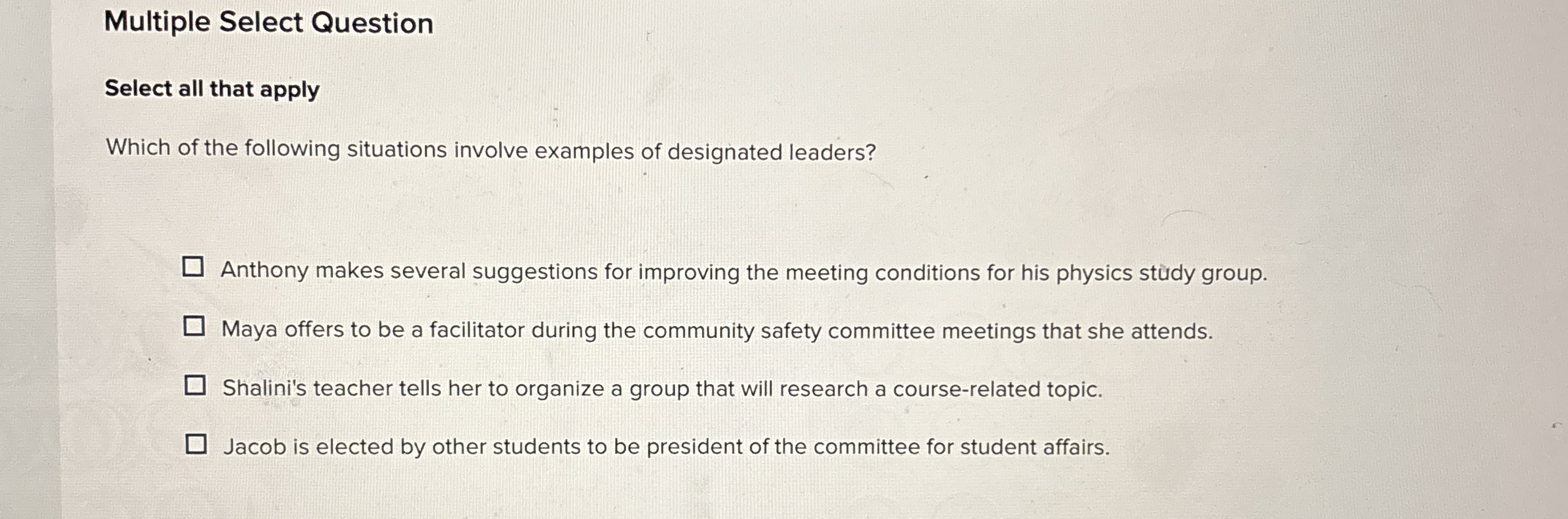  Multiple Select Question Select all that apply Which of the following