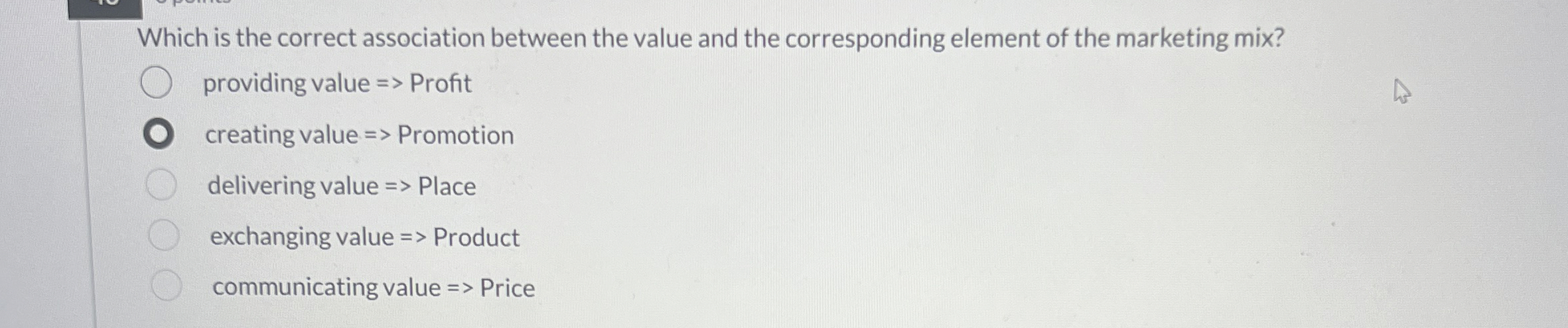  Which is the correct association between the value and the corresponding