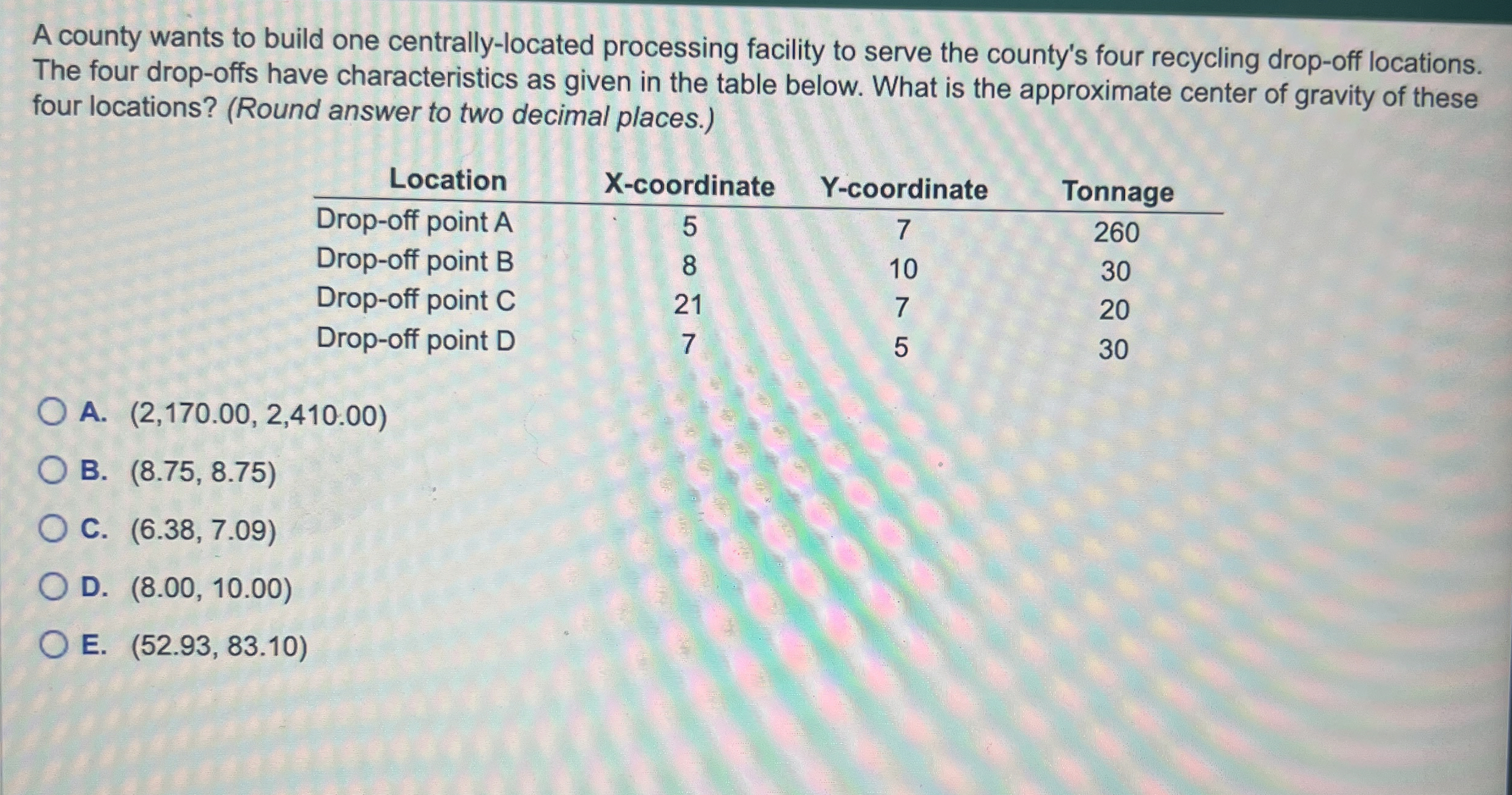  A county wants to build one centrally-located processing facility to serve