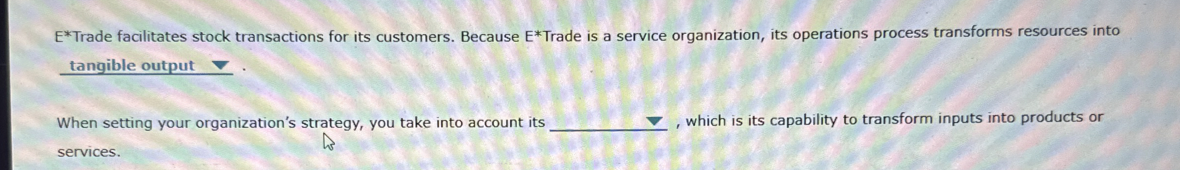  ETrade is a service organization, its operations process transforms resources into