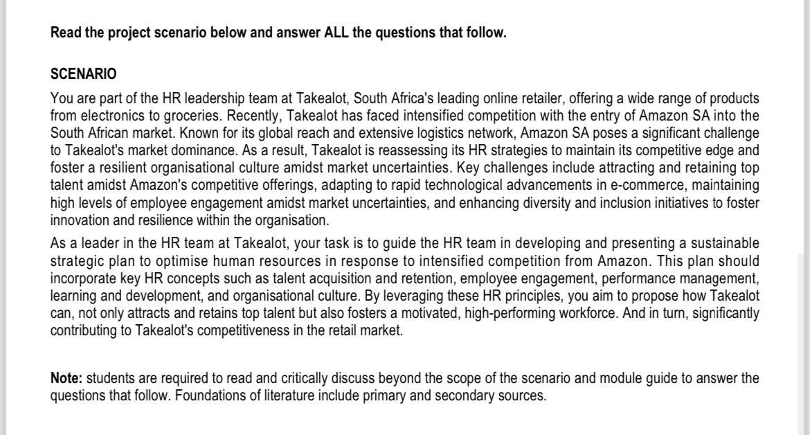  Read the project scenario below and answer ALL the questions that