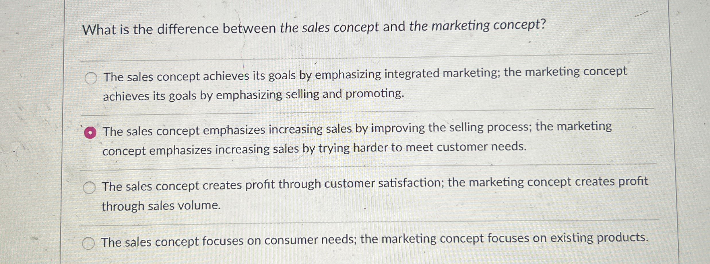  What is the difference between the sales concept and the marketing