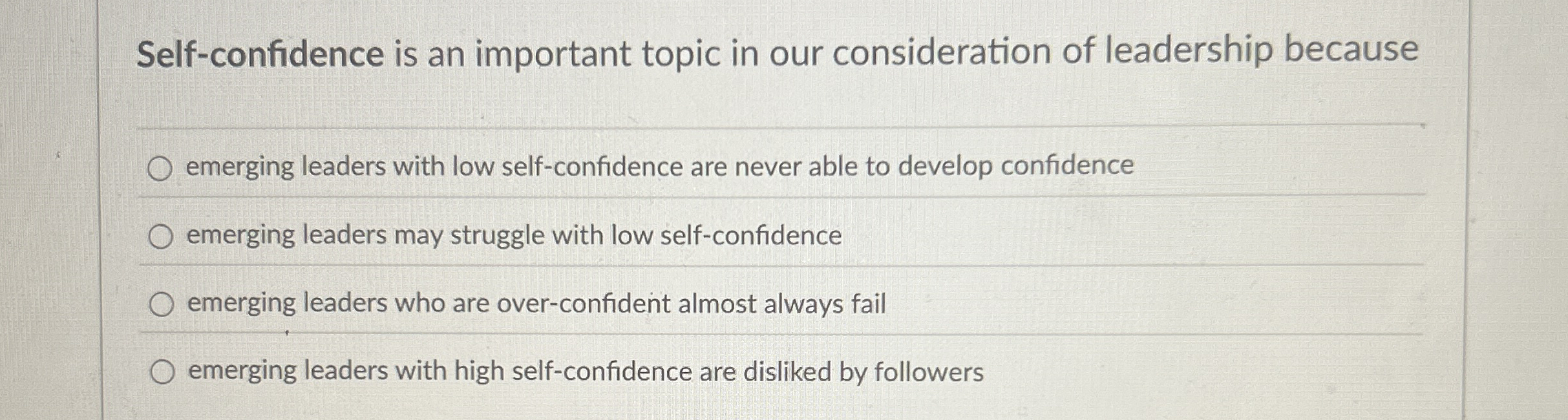  Self-confidence is an important topic in our consideration of leadership because