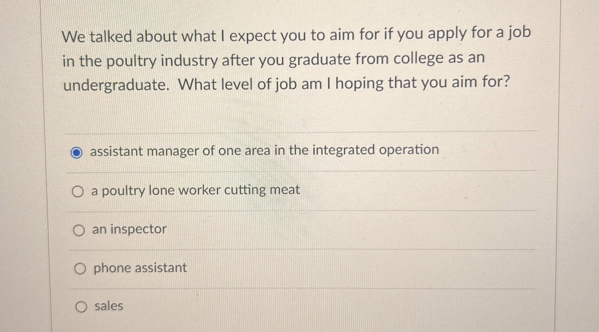  We talked about what I expect you to aim for if