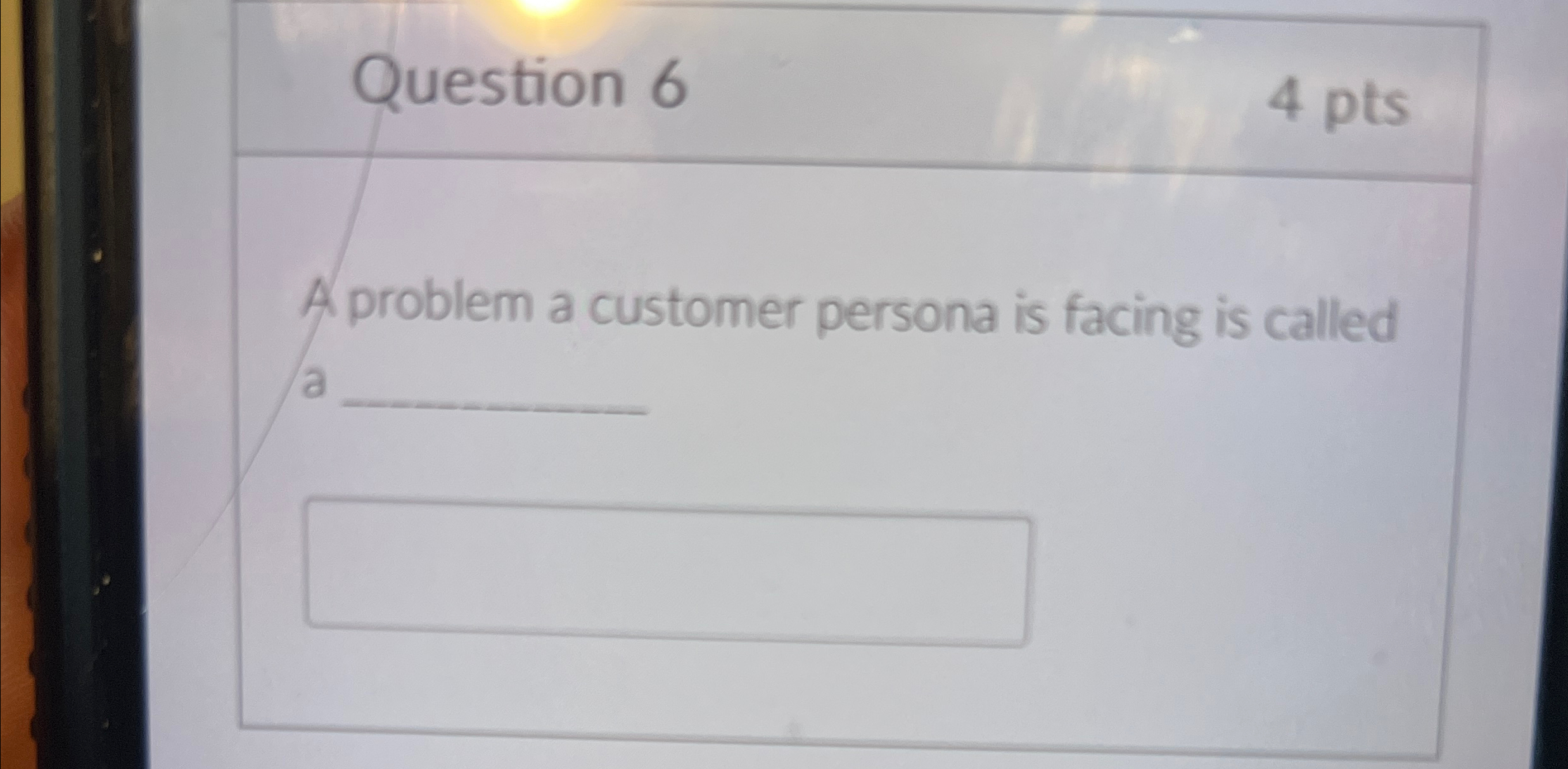 Question 6 4 pts A problem a customer persona is facing