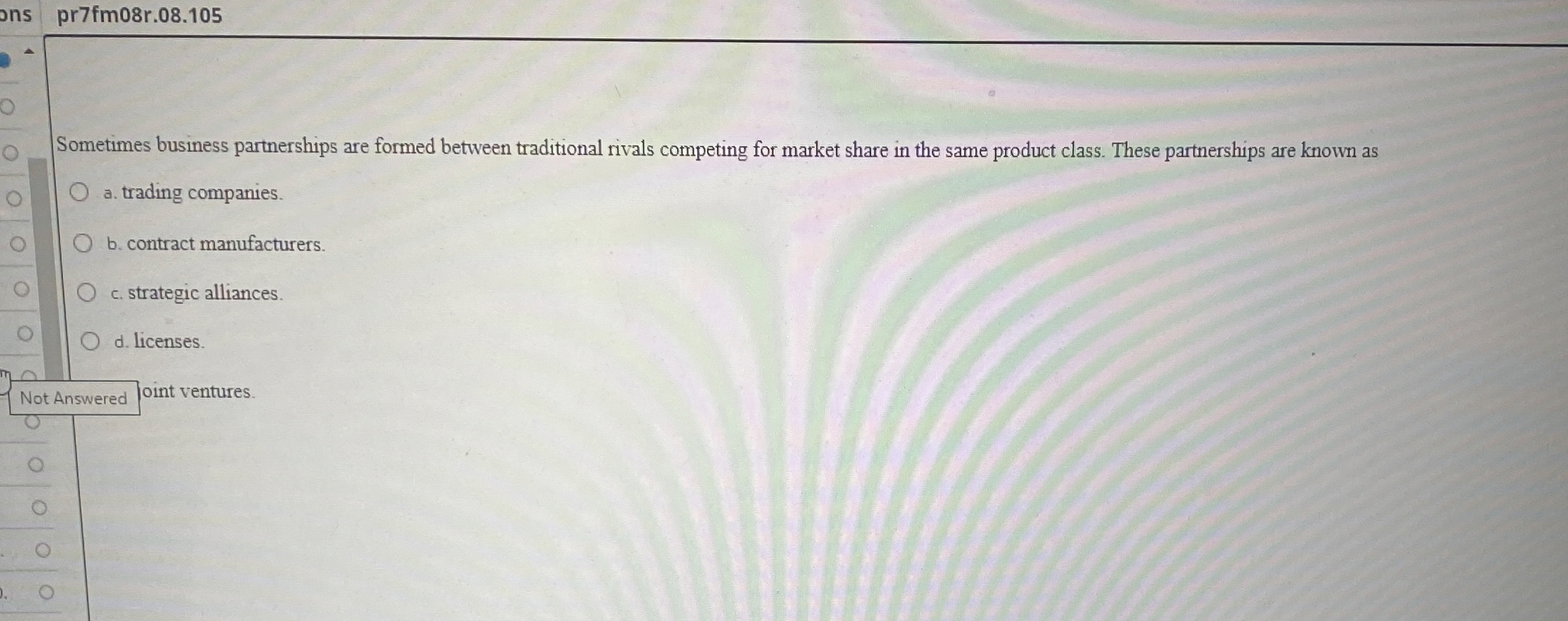  pr7fm08r.08.105 Sometimes business partnerships are formed between traditional rivals competing for