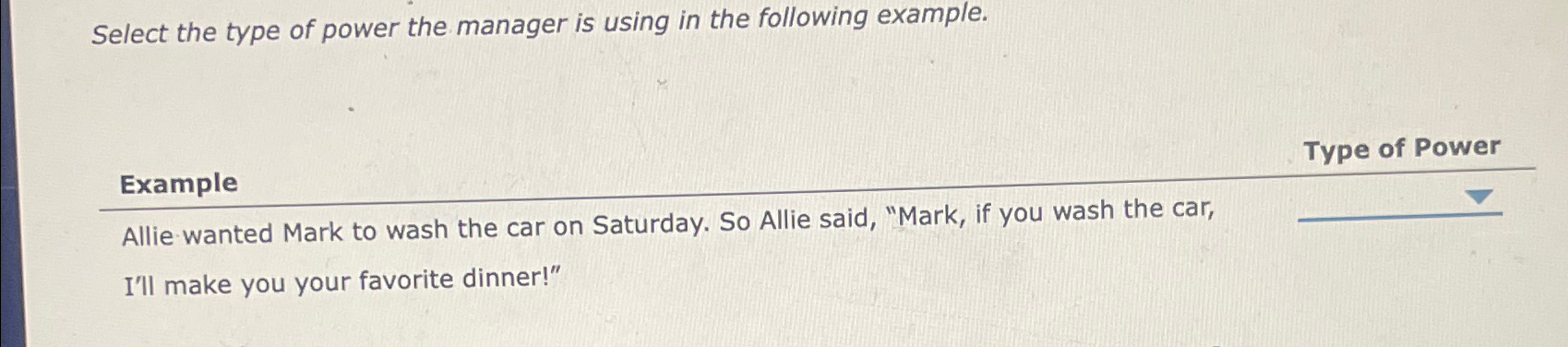  Select the type of power the manager is using in the