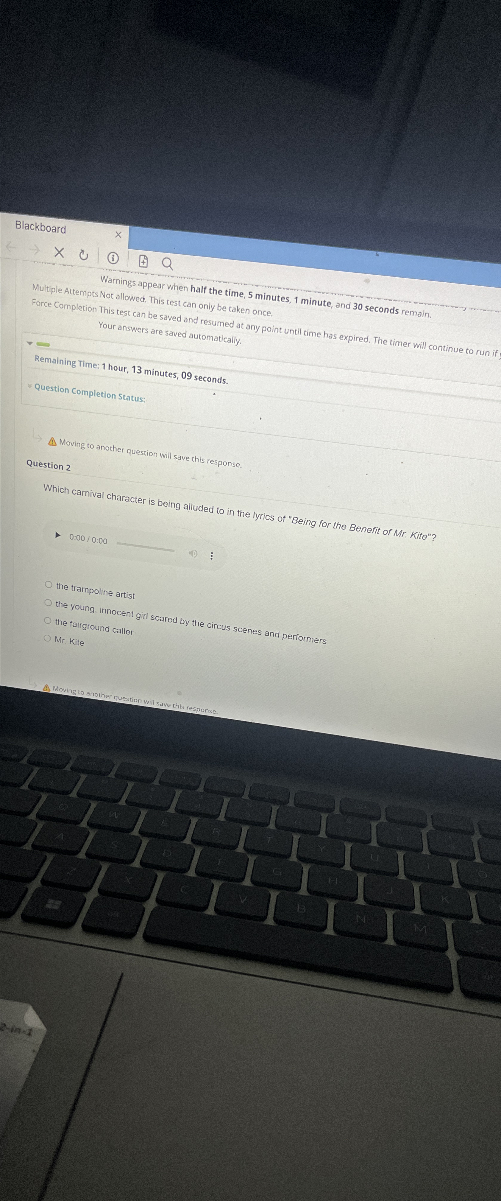  Multiple Attempts Not allowed appear when half the time, 5 minutes,