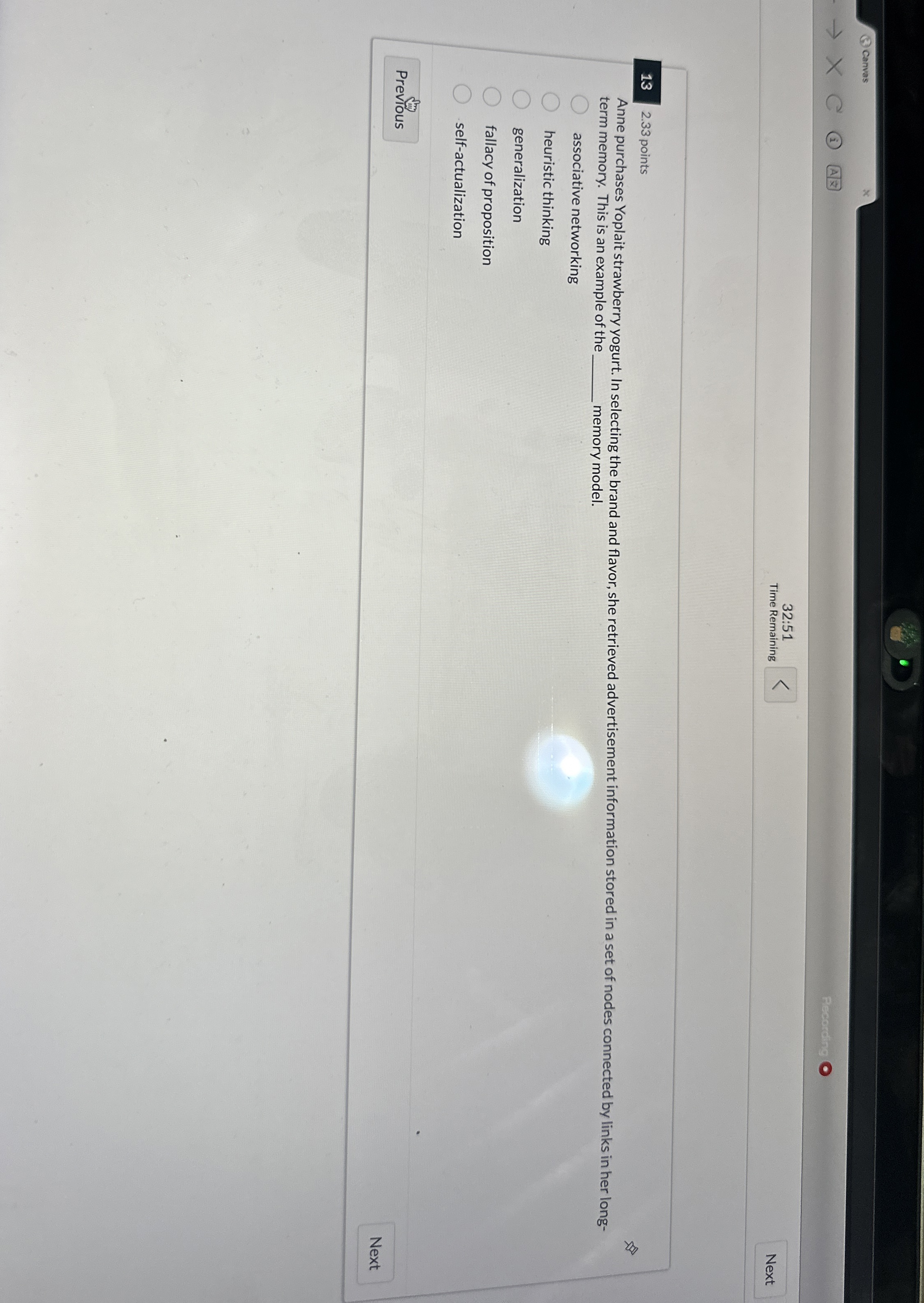  (3) Canvas Fecoretis 32:51 Time Remaining Next 13 2.33 points Anne