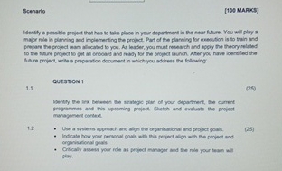  Scenarlo [100 MARKS] Identify a poesble proiect that has to take