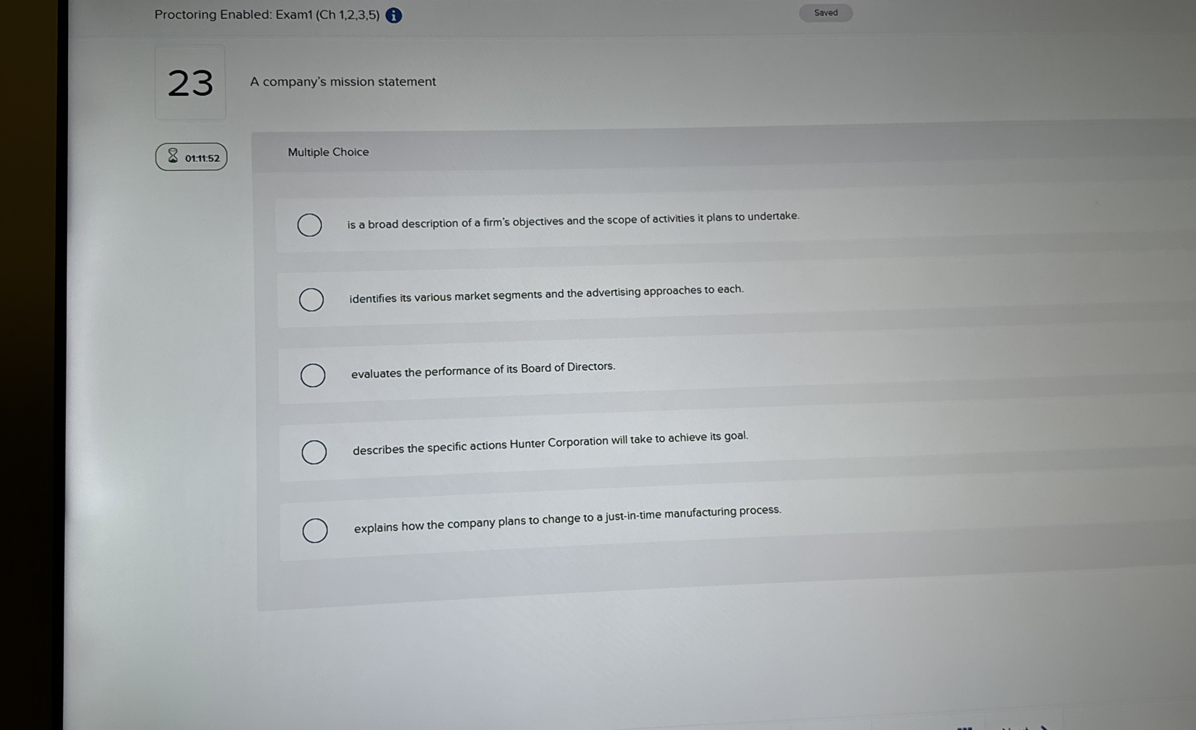  A company's mission statement Multiple Choice is a broad description of