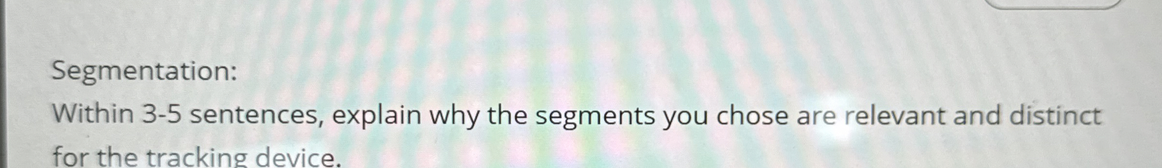  Segmentation: Within 3-5 sentences, explain why the segments you chose are