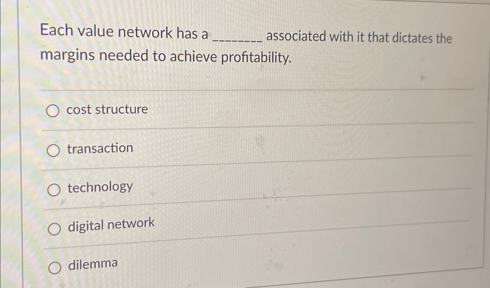  Each value network has a associated with it that dictates the