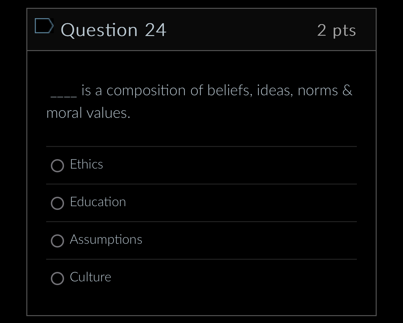  Question 24 2pts q, is a composition of beliefs, ideas, norms